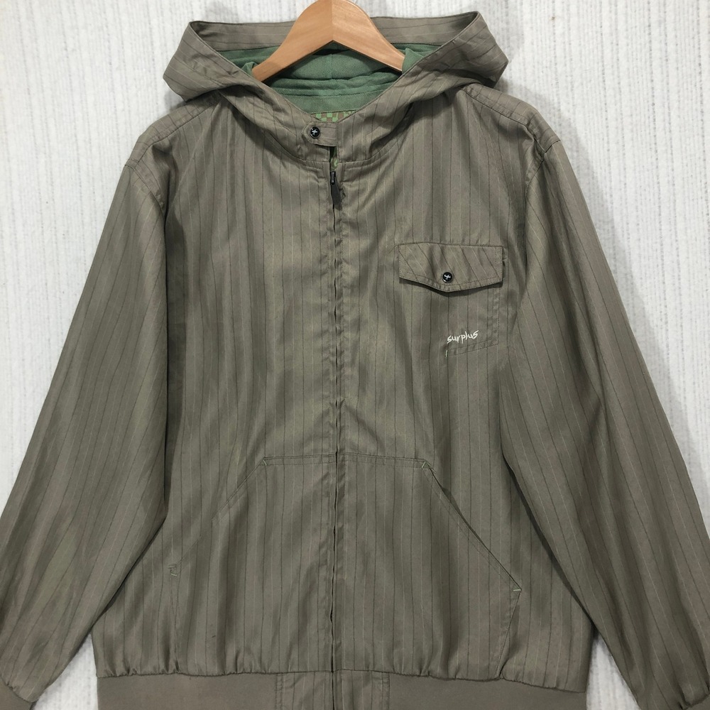 Surplus‎ Hooded Jacket Striped Full Zip Lightweight Olive Green Casual Size M